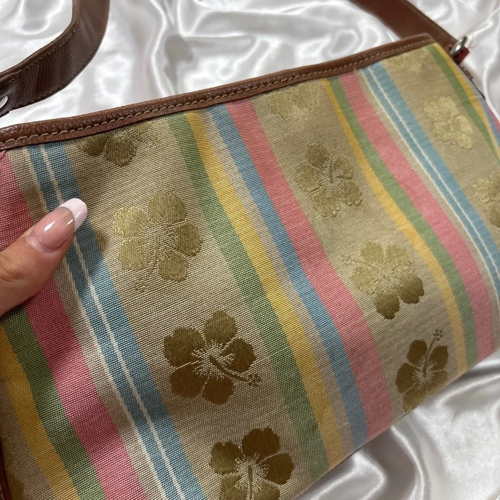 y2k Shoulder Bag Multi Color Excellent St Johns Bay Hibiscus Stripe Baguette